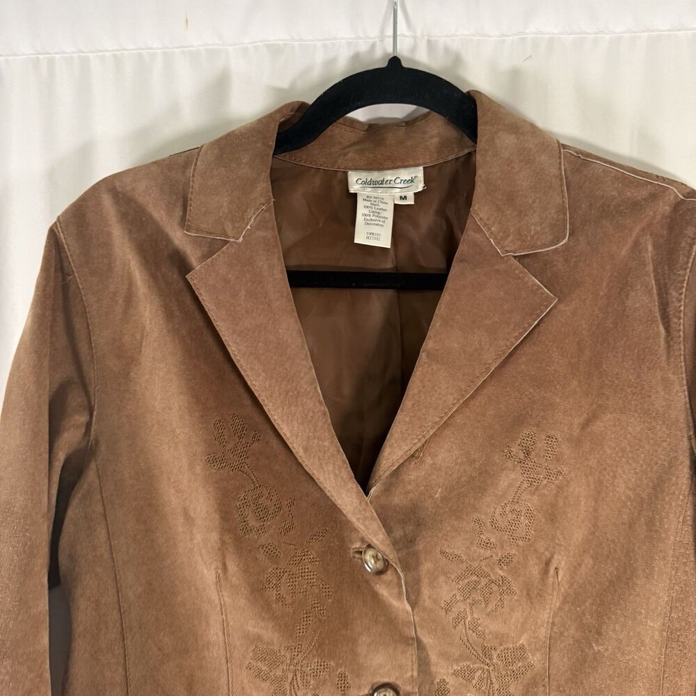 Coldwater Creek Leather Jacket Women's Medium Brown 3 Button Front Pockets - Picture 2 of 11